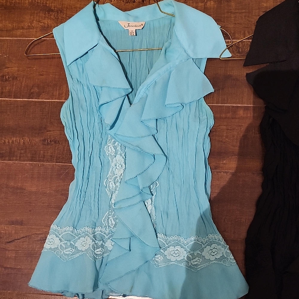 Blue Pleated Blouse